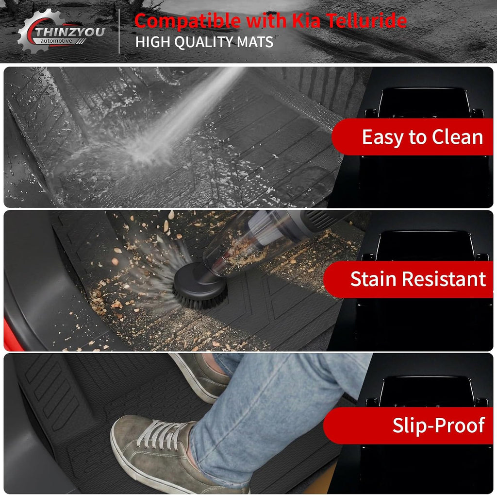 Floor Mats Compatible with 2020-2025 Kia Telluride 7 Seats (NOT for 2027) Cargo Mat Trunk Mat Cargo Liner Kick Mats Back Seat Cover Protector 2024 Telluride Accessories (Floor Mats Full Set)