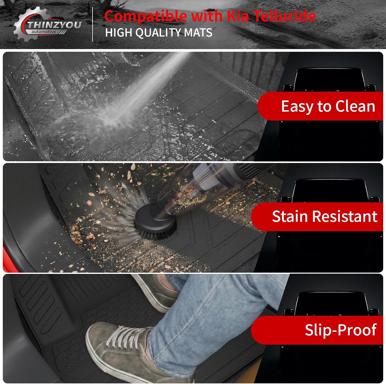Floor Mats Compatible with 2020-2025 Kia Telluride 7 Seats (NOT for 2027) Cargo Mat Trunk Mat Cargo Liner Kick Mats Back Seat Cover Protector 2024 Telluride Accessories (Floor Mats Full Set)