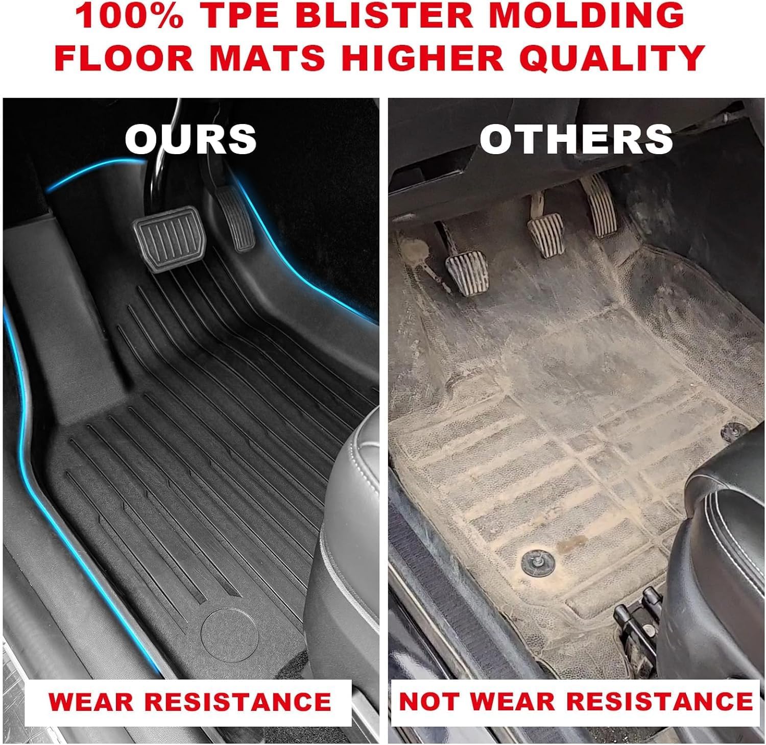 Big RED Floor Mats for Tesla Model Y 7-Seat,Fit for 2021 2022 2023 2024, 100% TPE All Weather Cargo Liner Trunk Accessories, Set of 9 Mats (Not Fit 5-Seat)