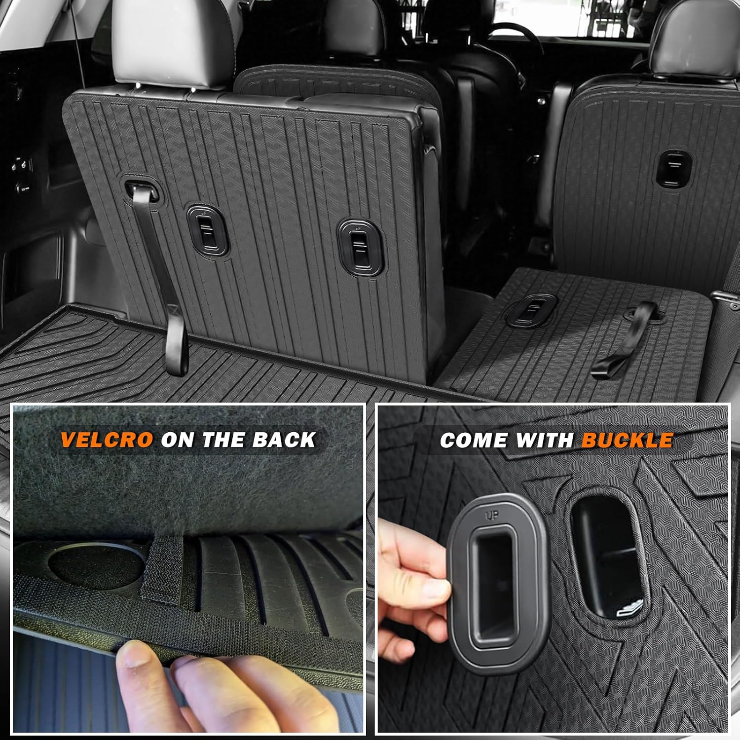 KUST Floor Mats Set for 2020-2025 Kia Telluride Accessories (7 Seats), Rear Cargo Trunk Liner with 2nd/3rd Row Backrest Kick Mat All Weather Protection TPE Rubber Raised Edge, Full Set of 9pcs