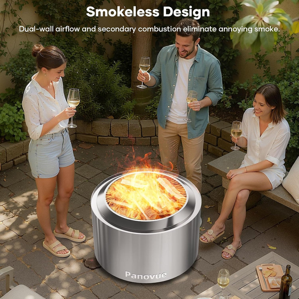Panovue 22 Inch Smokeless Fire Pit, Stainless Steel Wood Burning Outdoor Firepit for Outside Patio, Backyard, Camping and Outdoor Gatherings,Outdoor Fire Place with Removable Ash Pan