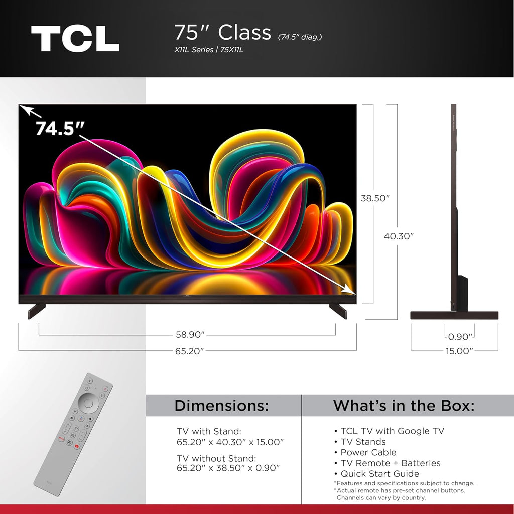 TCL 75 Inch Class X11L | SQD-Mini LED | 75X11L, 2026 Model | 144HZ Ultimate Brightness & Contrast Dolby Vision | Up to LD20K Precise Dimming | Gemini AI Smart Google TV | Dolby Atmos Bang & Olufsen