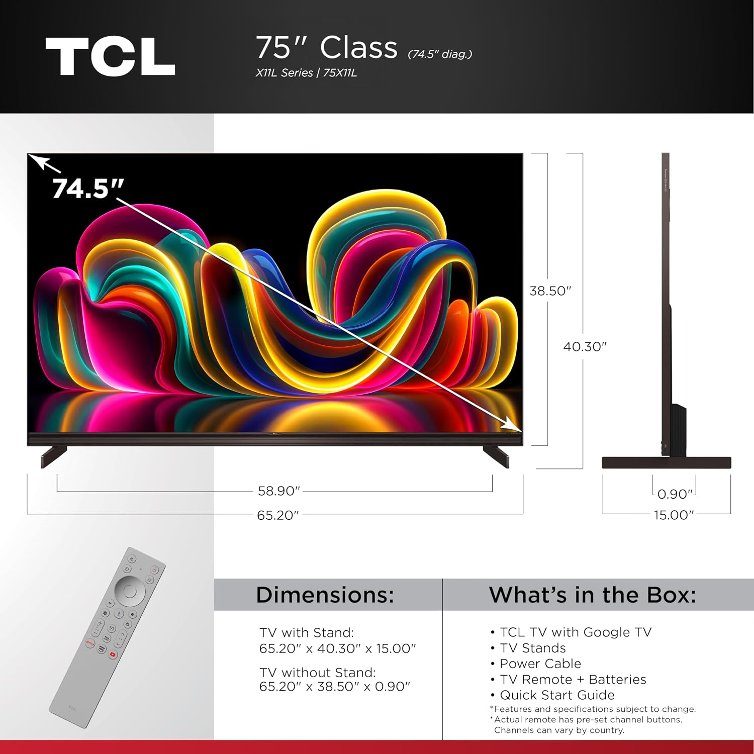 TCL 75 Inch Class X11L | SQD-Mini LED | 75X11L, 2026 Model | 144HZ Ultimate Brightness & Contrast Dolby Vision | Up to LD20K Precise Dimming | Gemini AI Smart Google TV | Dolby Atmos Bang & Olufsen