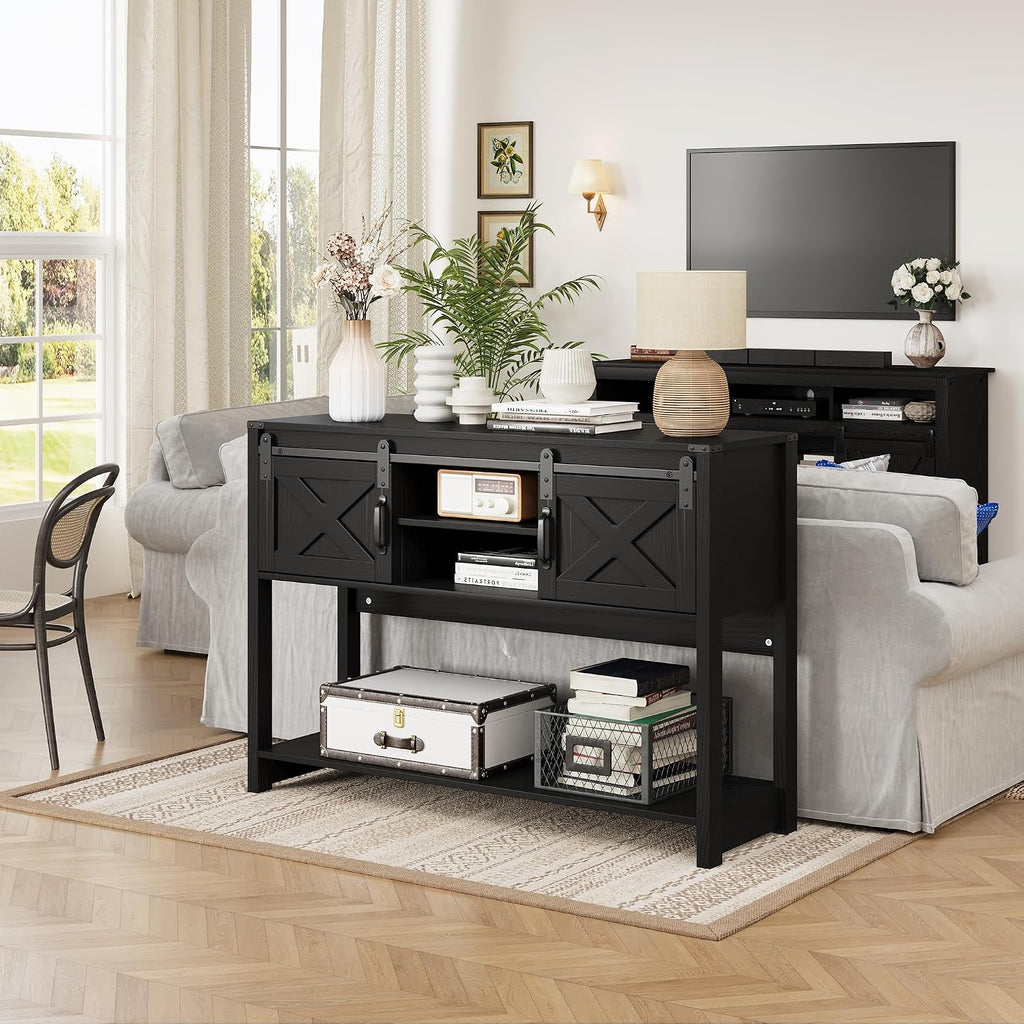 RoyalCraft Farmhouse Console Table with Storage Shelf & Sliding Barn Door, Entryway Table with Storage, 46' Narrow Long Sofa Table, Console Tables for Living Room, Entryway, Foyer