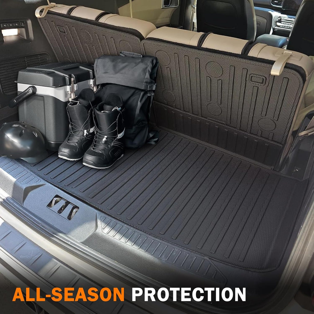 KUST Floor Mats Trunk Mat for 2020-2025 2026 Ford Explorer 7 Seats, Cargo Liner Backrest Mat for Explorer Accessories, TPE Rubber All Weather Protection High Edge (7 Seater Only)