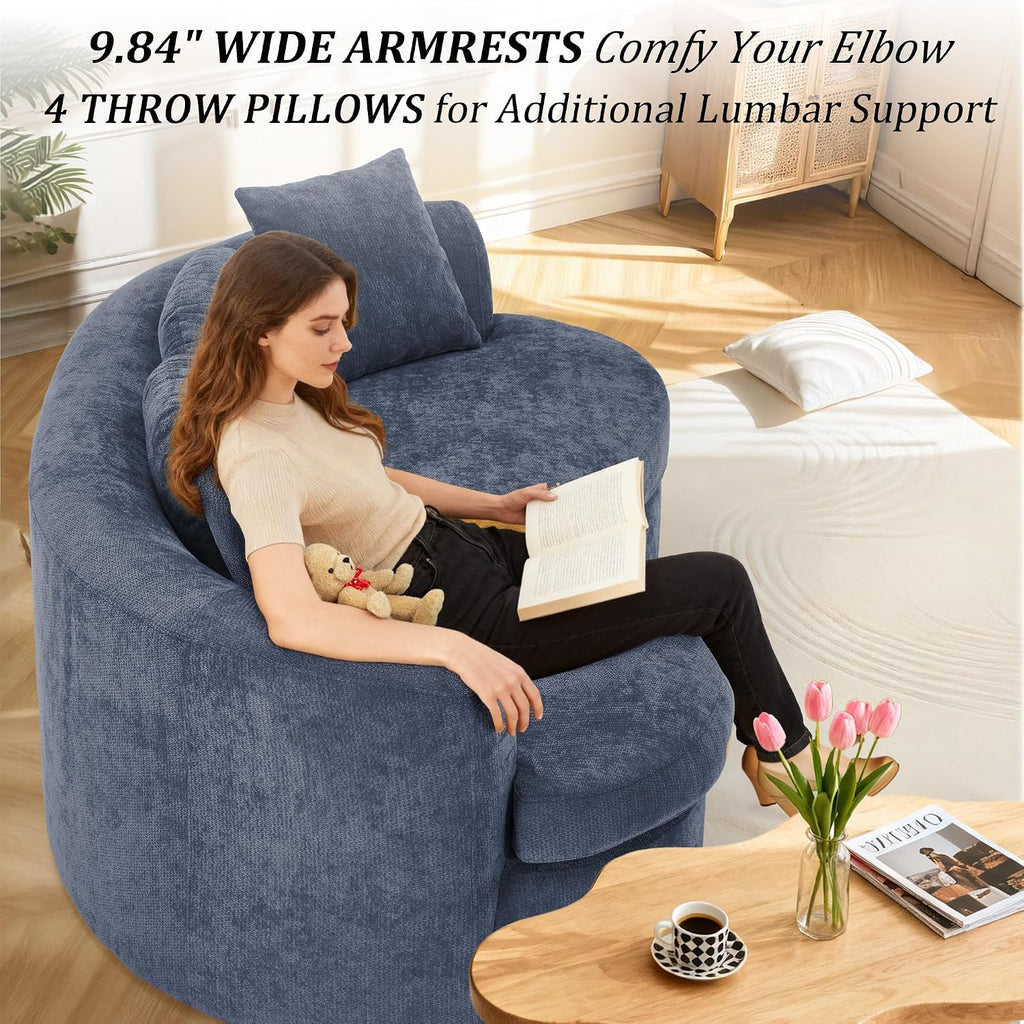 95' Modern Curved Sofa, Chenille Fabric Comfy Cloud Couch, No Assembly Required Half Moon Couch with Deep Seat, 4 Pillows for Living Room, Apartment, Bedroom