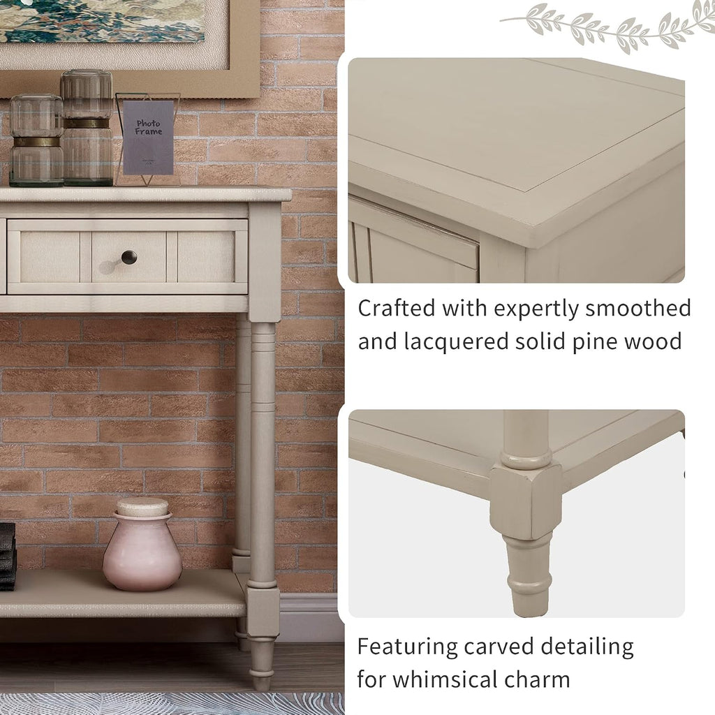 Merax Wood Sofa Table Console Table,Entryway Table Traditional Design with Two Drawers and Bottom Shelf for Living Room,Hallway,Dining Room,Retro Grey
