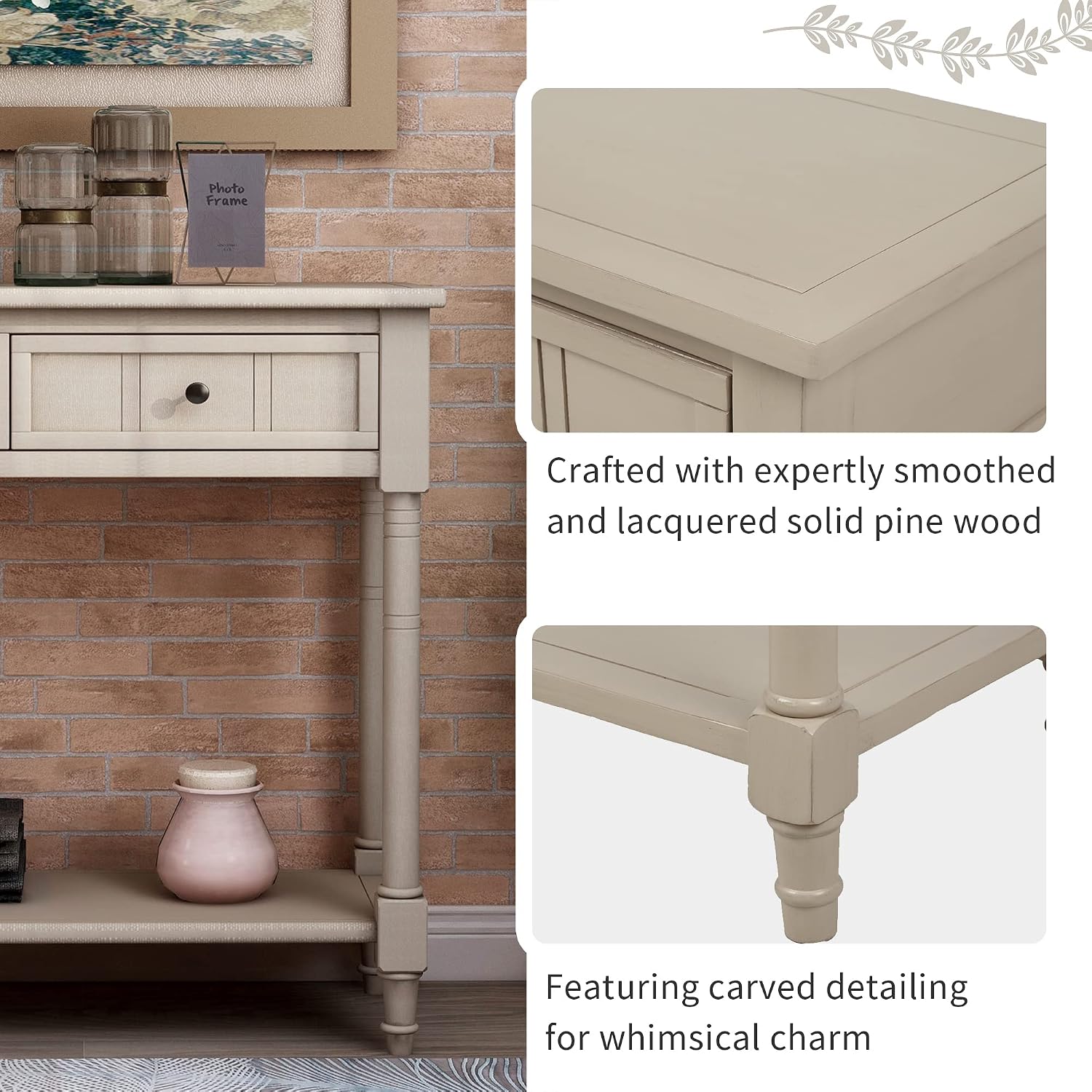 Merax Wood Sofa Table Console Table,Entryway Table Traditional Design with Two Drawers and Bottom Shelf for Living Room,Hallway,Dining Room,Retro Grey