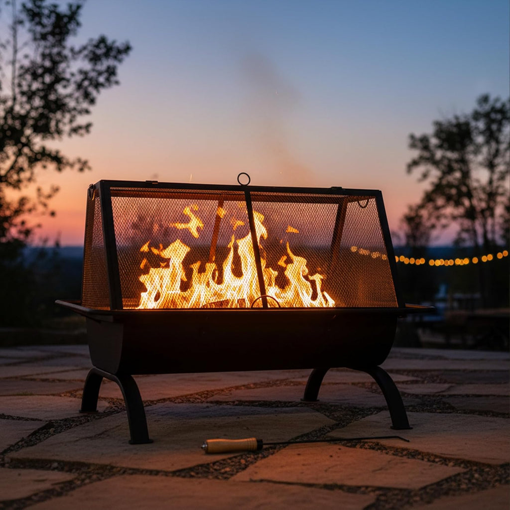 Sunnydaze 36-Inch Northland Steel Outdoor Fire Pit with Grill - Outdoor Fireplace with Cooking Grate, Spark Screen, Cover, and Poker