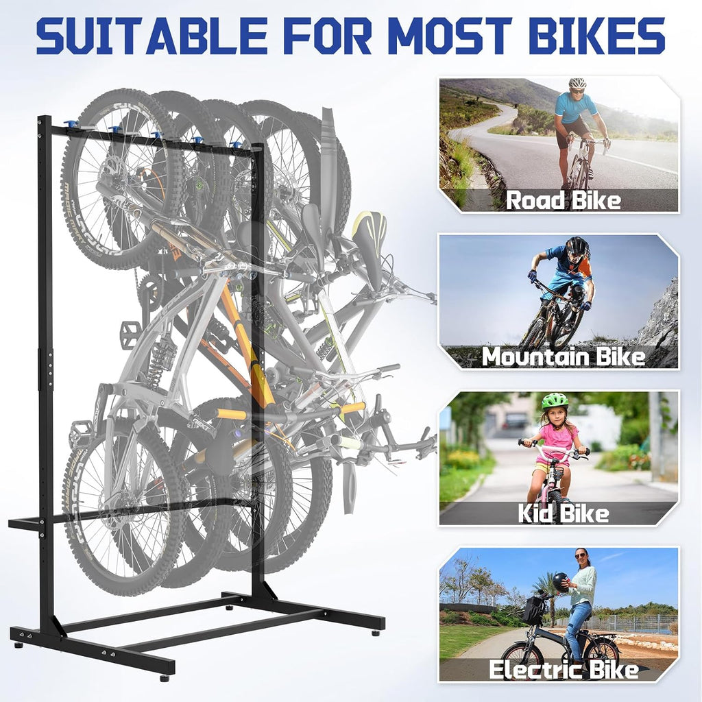 Freestanding Bike Rack with Caster Vertical Bike Storage Stand for Garage Indoor Bicycle Organizer Holds Up to 5 Bikes