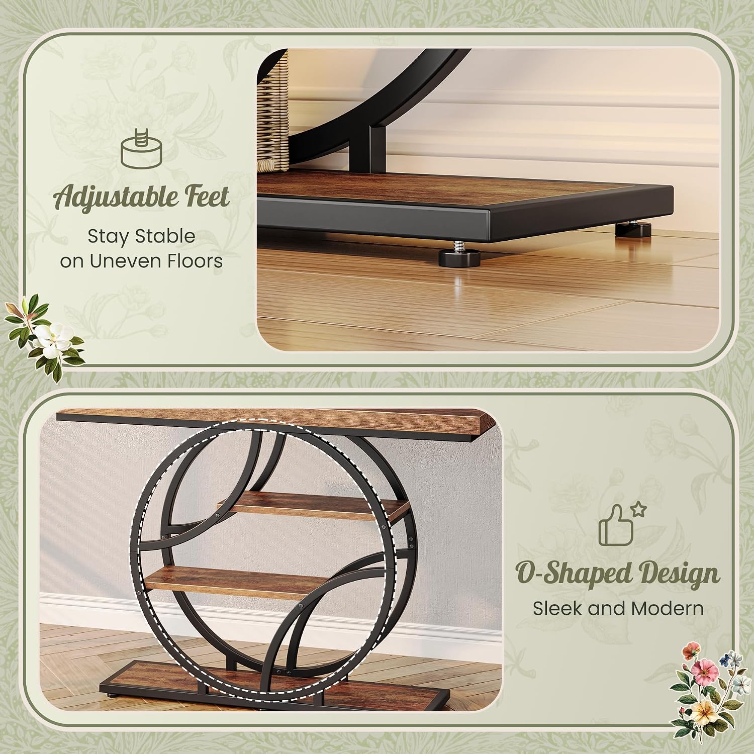Huuger 47.2 Inch Entryway Table, Industrial Console Sofa Table with Storage, Accent Table with Shelves, for Entry, Hallway, Entrance, Foyer, O-Shaped Metal Frame, Rusitc Brown