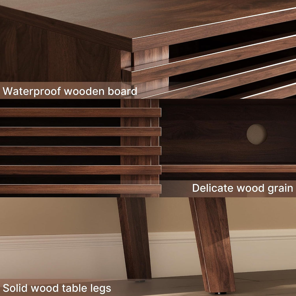 MAISONARIA Mid-Century Modern TV Stand for 50/55/60 inch TV, Retro Entertainment Center with Storage Cabinet & Sliding Door, TV Stand for Living Room, Bedroom