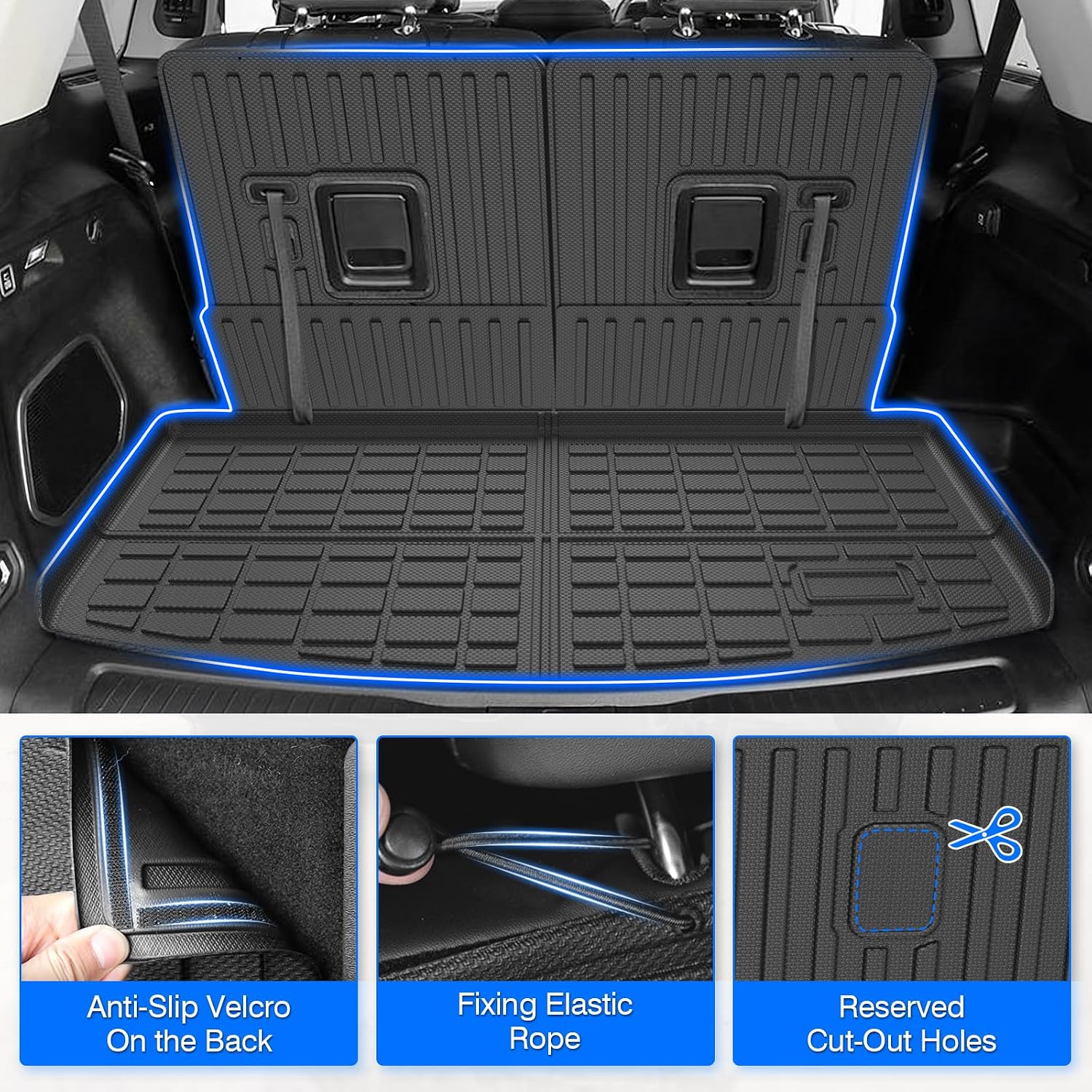 Floor Mats for Jeep Grand Cherokee L (6-Seater Without 2nd Row Center Console) 2021-2025 2026, All Weather Cargo Liner & Door Sill Guards for Grand Cherokee L Accessories, Car Accessories