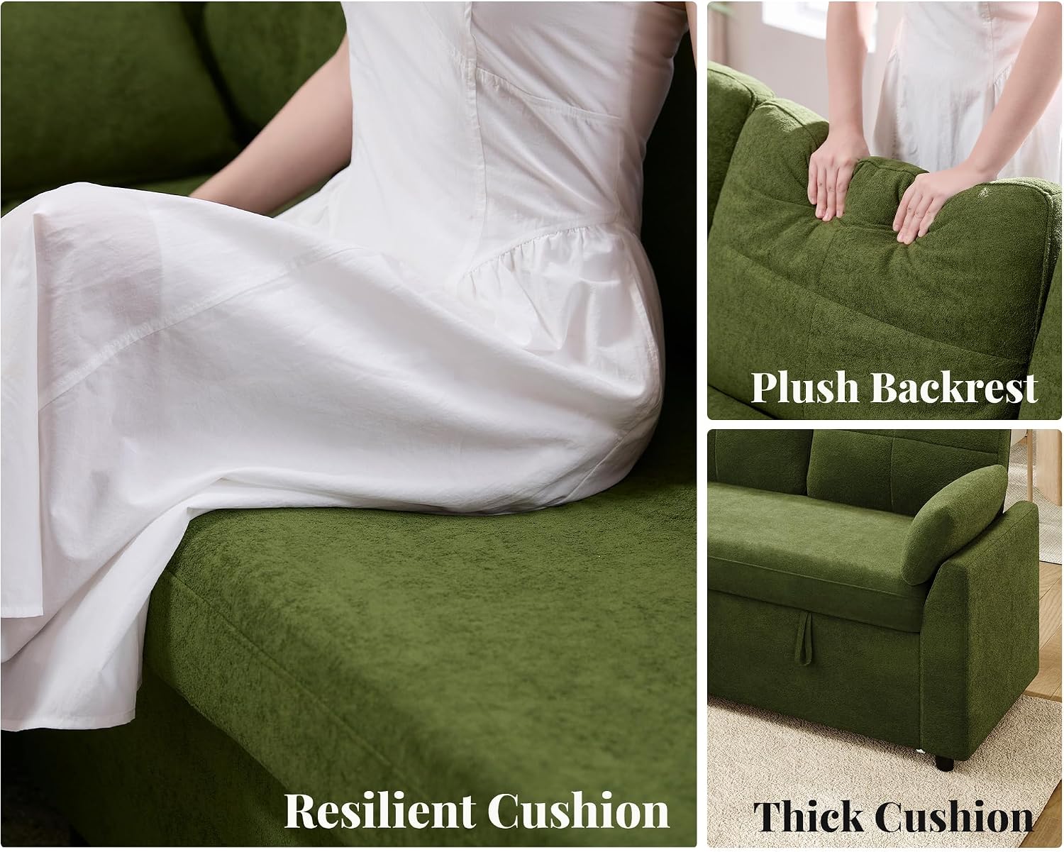 Jocisland Sofa Bed, Sleeper Sofa with Storage Chaise, Convertible Couch Bed with Pull Out Couch, l Shaped for Living Room, Linen Geen