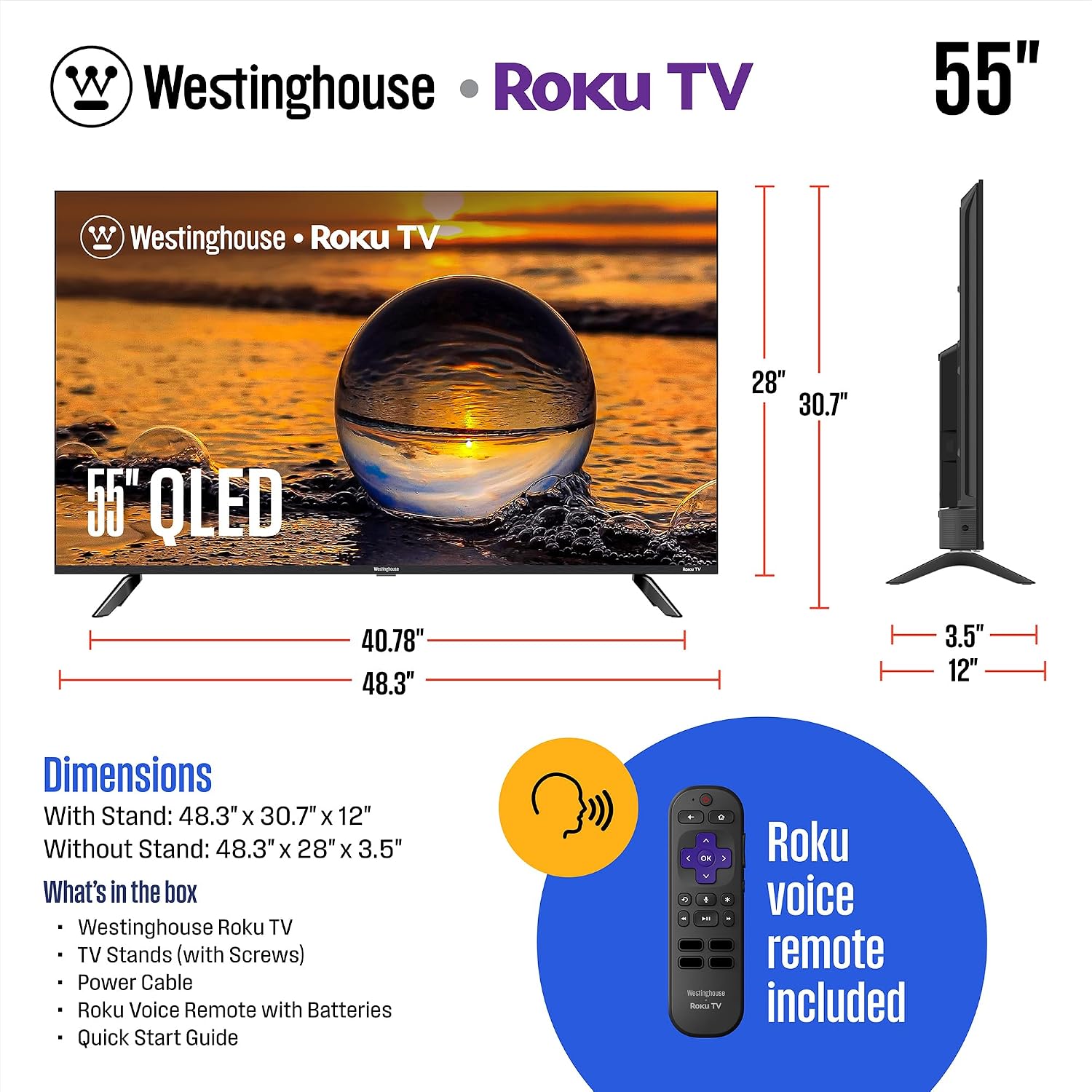 Westinghouse QLED 55 Inch TV and 5.1.2 Soundbar with Subwoofer