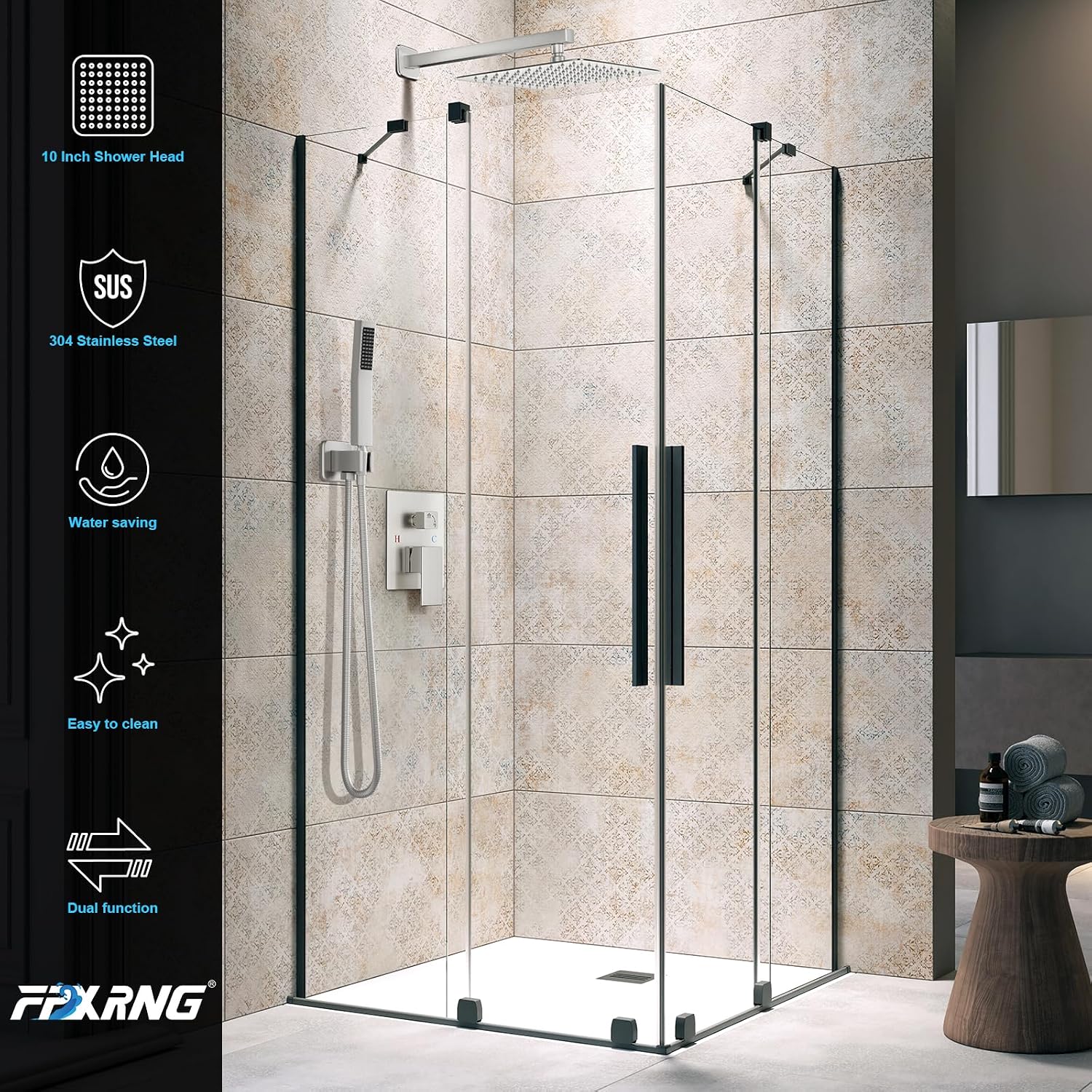FPXRNG Shower Faucet Set Bathroom Square Rain Shower Head and Handle Set, Wall Mounted Shower Fixtures, Full Metal Trim Repair Kit 12 inch Brushed Nickel (With Shower Valve)
