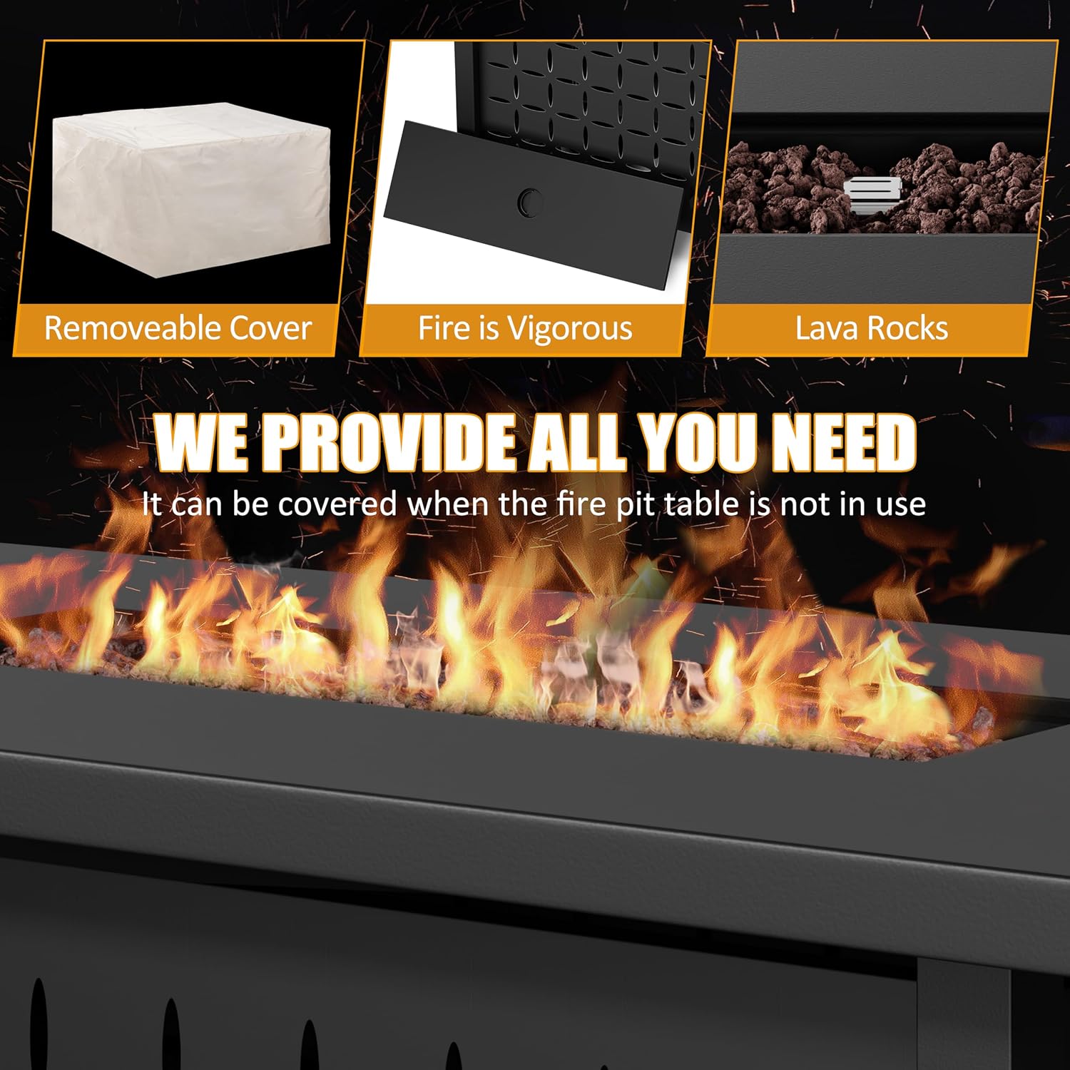 43in Propane Fire Pit Table, Outdoor Gas Fire Pit for Patio, 50,000 BTU with Lava Rocks, Waterproof Cover, and Lid, Perfect for Cozy Gatherings & Relaxing Outdoor Parties
