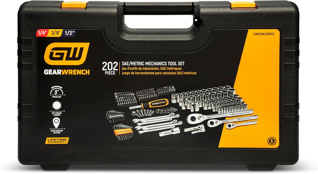 GEARWRENCH 202 Piece SAE/Metric Mechanics Tool Set 1/4', 3/8', & 1/2' Drives | GW72MLCBMTS