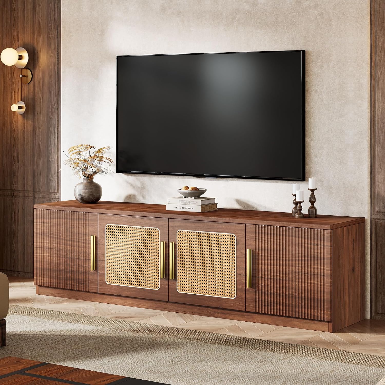 Tribesigns 70.9' TV Stand for Living Room, Mid Century Modern Entertainment Center with 6-Tier Storage Shelf, Wood Long Media Console Television Stands Cabinet for TVs Up to 80 Inches