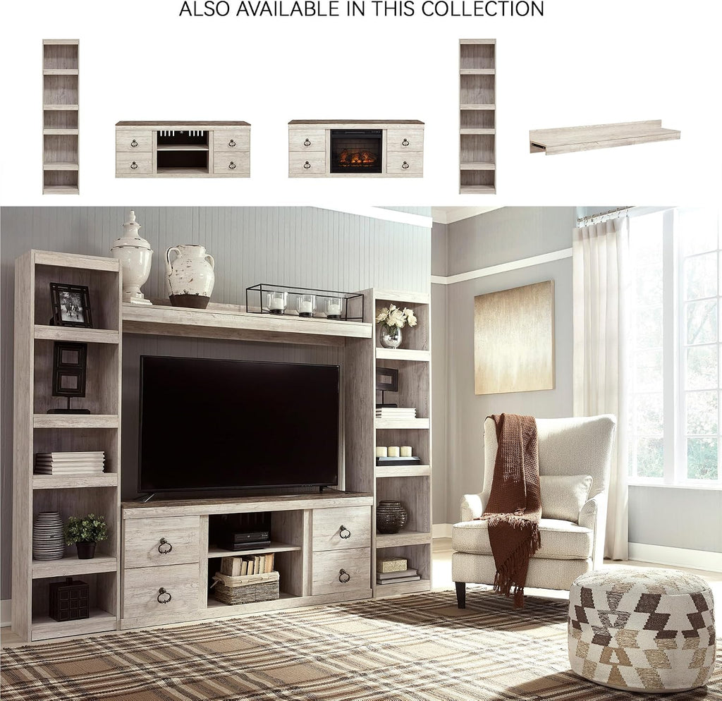 Signature Design by Ashley Willowton Farmhouse 4-Piece Entertainment Center for TVs up to 69' with Adjustable Shelves, Whitewash