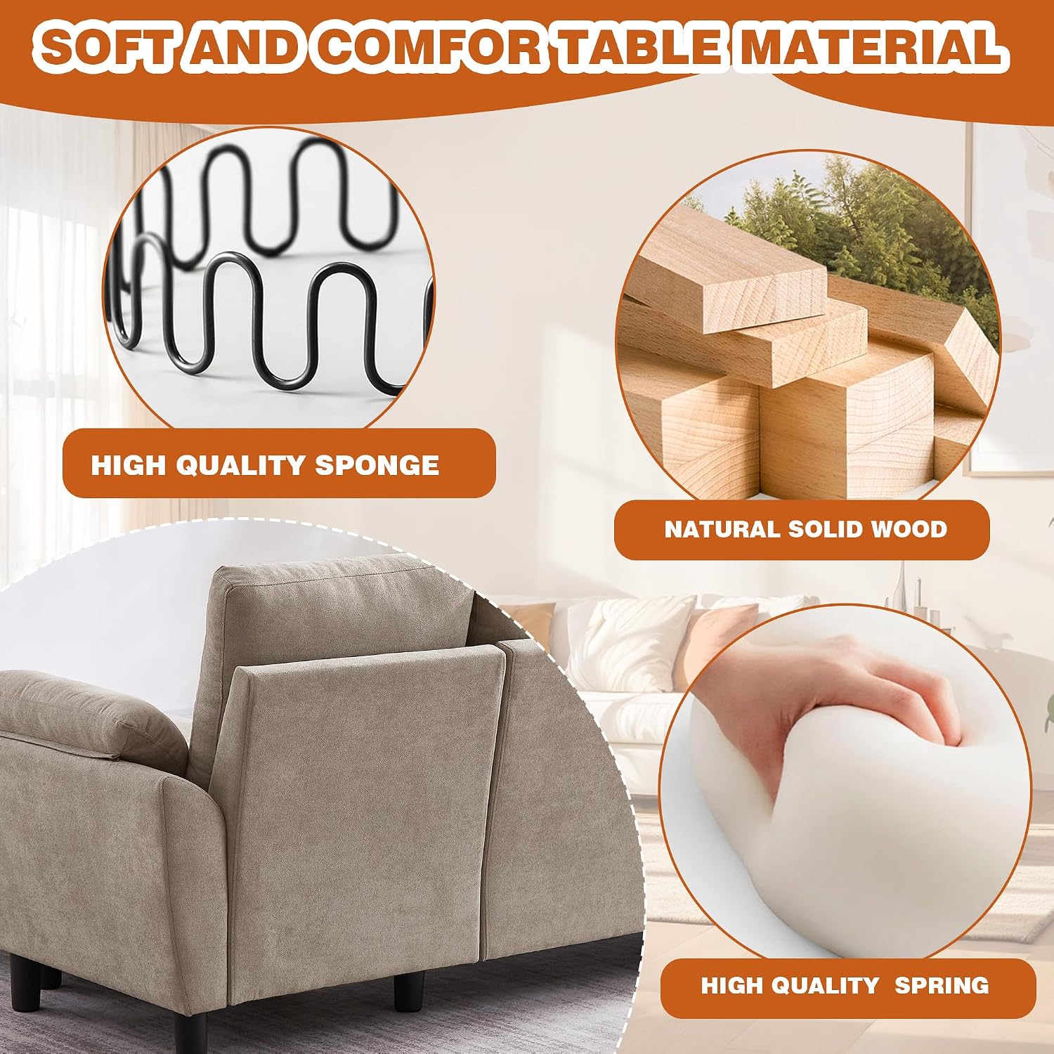 3 Pieces Sectional Sofa Set, 79' Modern L Shaped Couch & 57' Loveseat & 35' Accent Chair, Linen Upholstered Sofa Set with Movable Ottoman, Couches for Living Room, Apartment, Beige