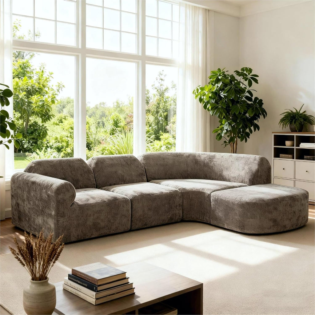 Christopher Knight Home Midel 111' Modular L-Shape Sofa Couch with Chaise Lounge, Modern Boneless Sofa for Living Room, Fabric Upholstered Cloud Couch with Deep Seat, Dark Brown