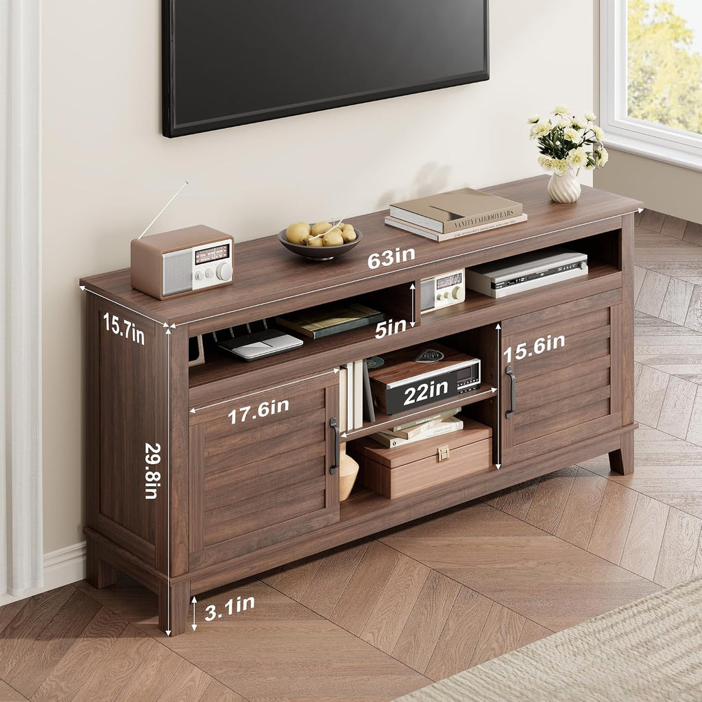 Garvee 63 Inch TV Stand, Entertainment Center with Adjustable Shelves, Farmhouse TV Stand with Cabinet Doors,for Living Room