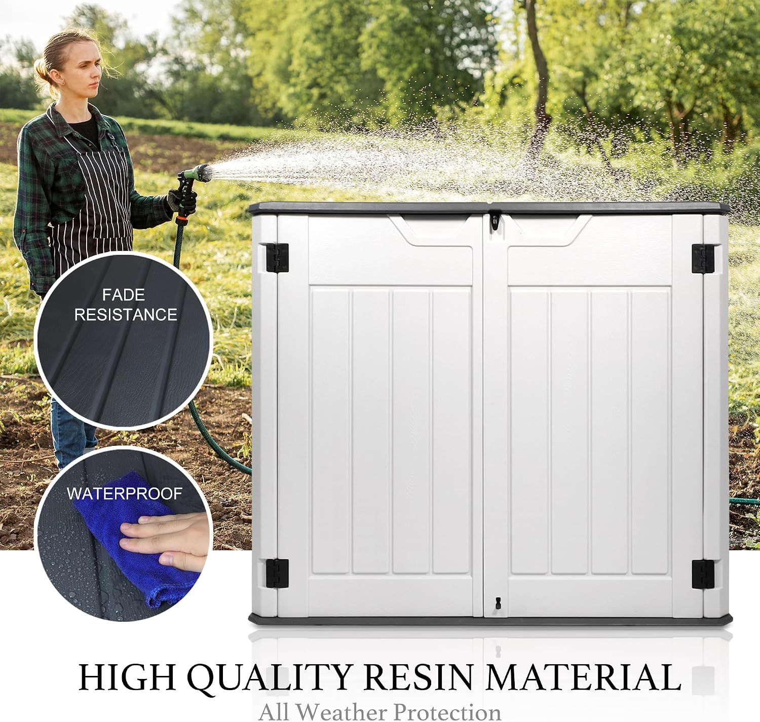 47 Cu ft Outdoor Storage Shed, Large Resin Outdoor Storage Box for Patio Garden Yard - Weatherproof Outdoor Storage Cabinet for Tools Pool Supplies - Lockable Deck Boxes Outdoor