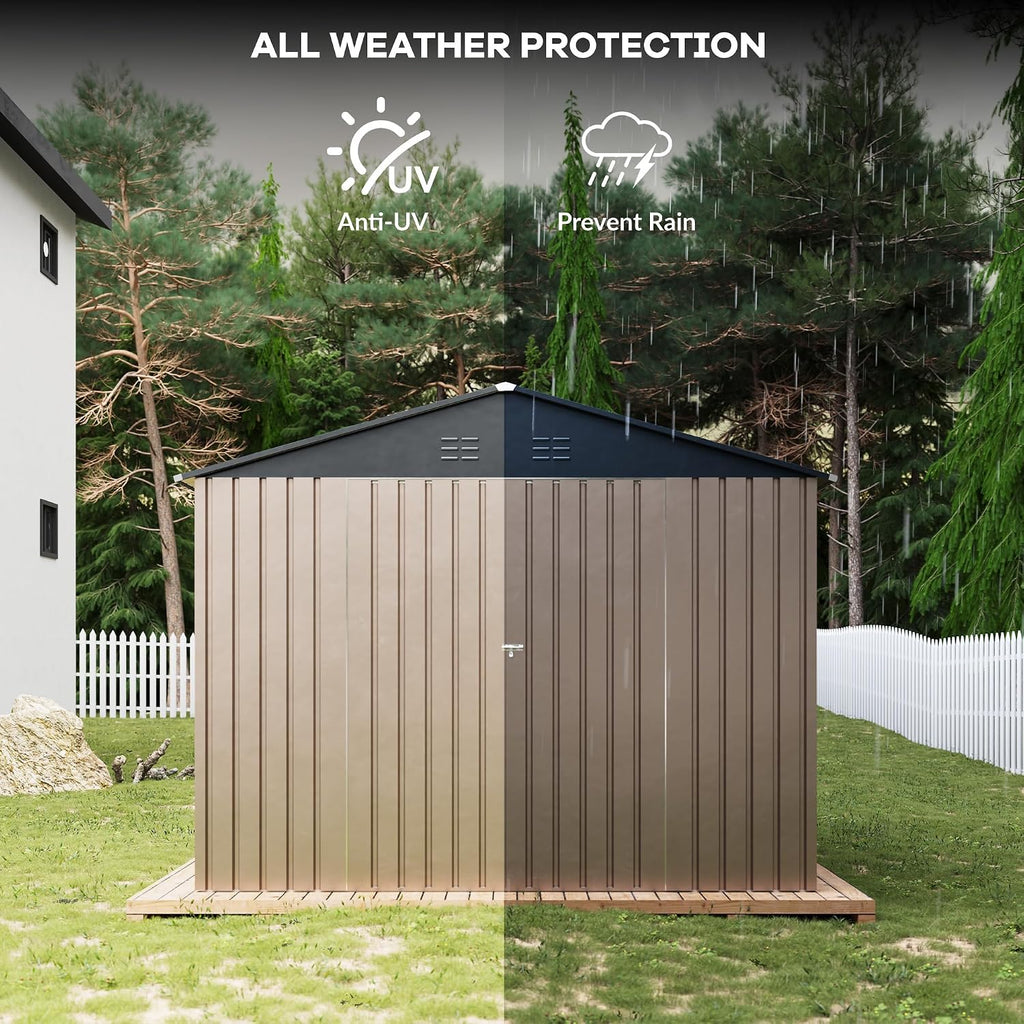8 x 12 Ft Outdoor Storage Shed, Large Metal Tool Sheds with Updated Frame Structure and Lockable Doors, Garden Shed for Backyard Garden Patio Lawn