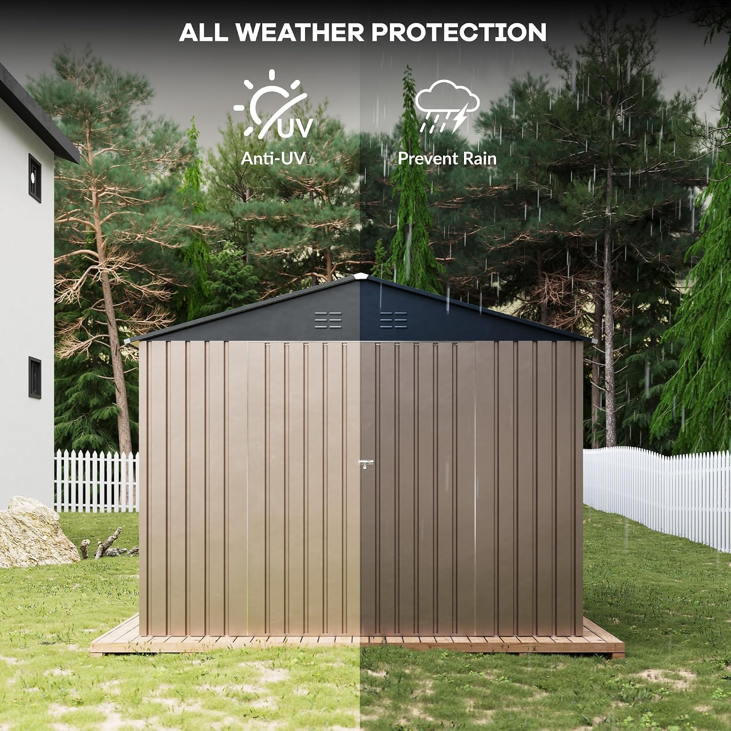 8 x 12 Ft Outdoor Storage Shed, Large Metal Tool Sheds with Updated Frame Structure and Lockable Doors, Garden Shed for Backyard Garden Patio Lawn