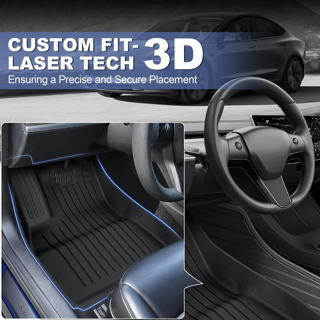 Floor Mats Fit for Tesla Model 3 Highland 2025 2024, Custom Fit All-Weather Cargo Liner Full Cover Car Mats with Front Rear Cargo Mat Trunk Floor Mat Interior Accessories