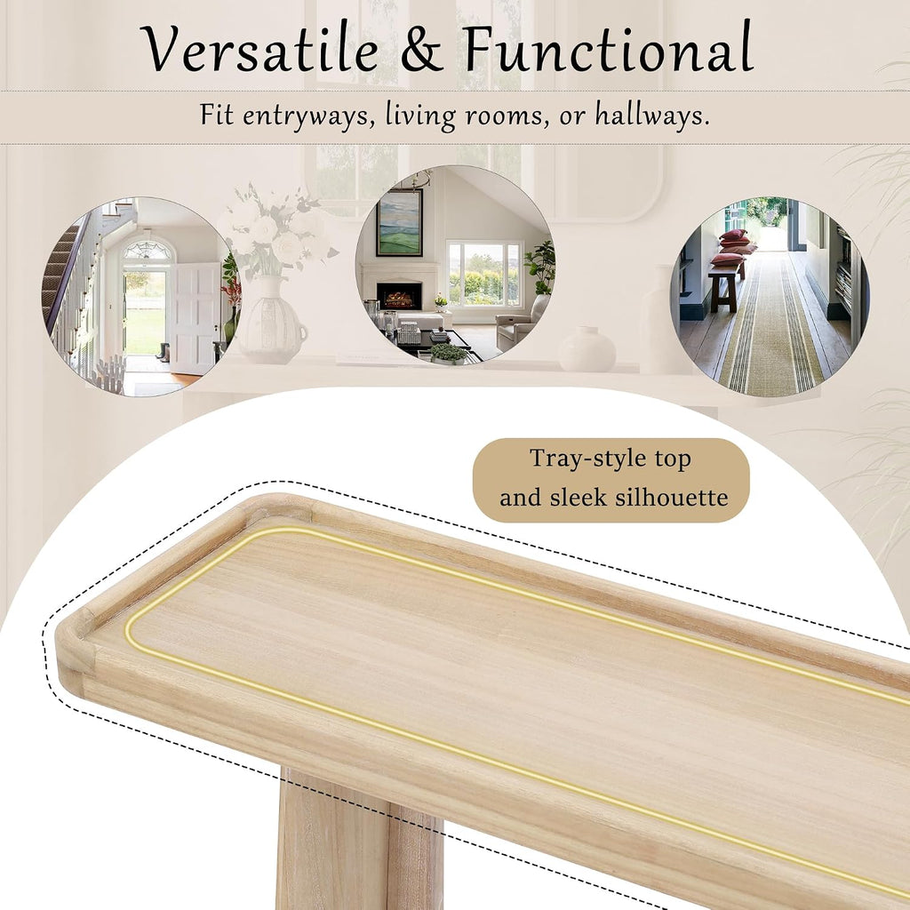 Scott Living Bridgely Console Table with Tray-Top Design, Narrow Accent Sofa-Table, Tray-Top Console Table, Wooden Sofa-Table, Entryway Behind Couch for Living Room, Space Saving, 58.25' Natural