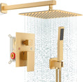FPXRNG Gold Shower Faucet Set, Rainfall Shower System with Rain Shower Head and Handle Set, Wall Mounted Shower Fixtures, Full Metal Trim Repair Kit 12 inch Paint Gold (With Shower Valve)