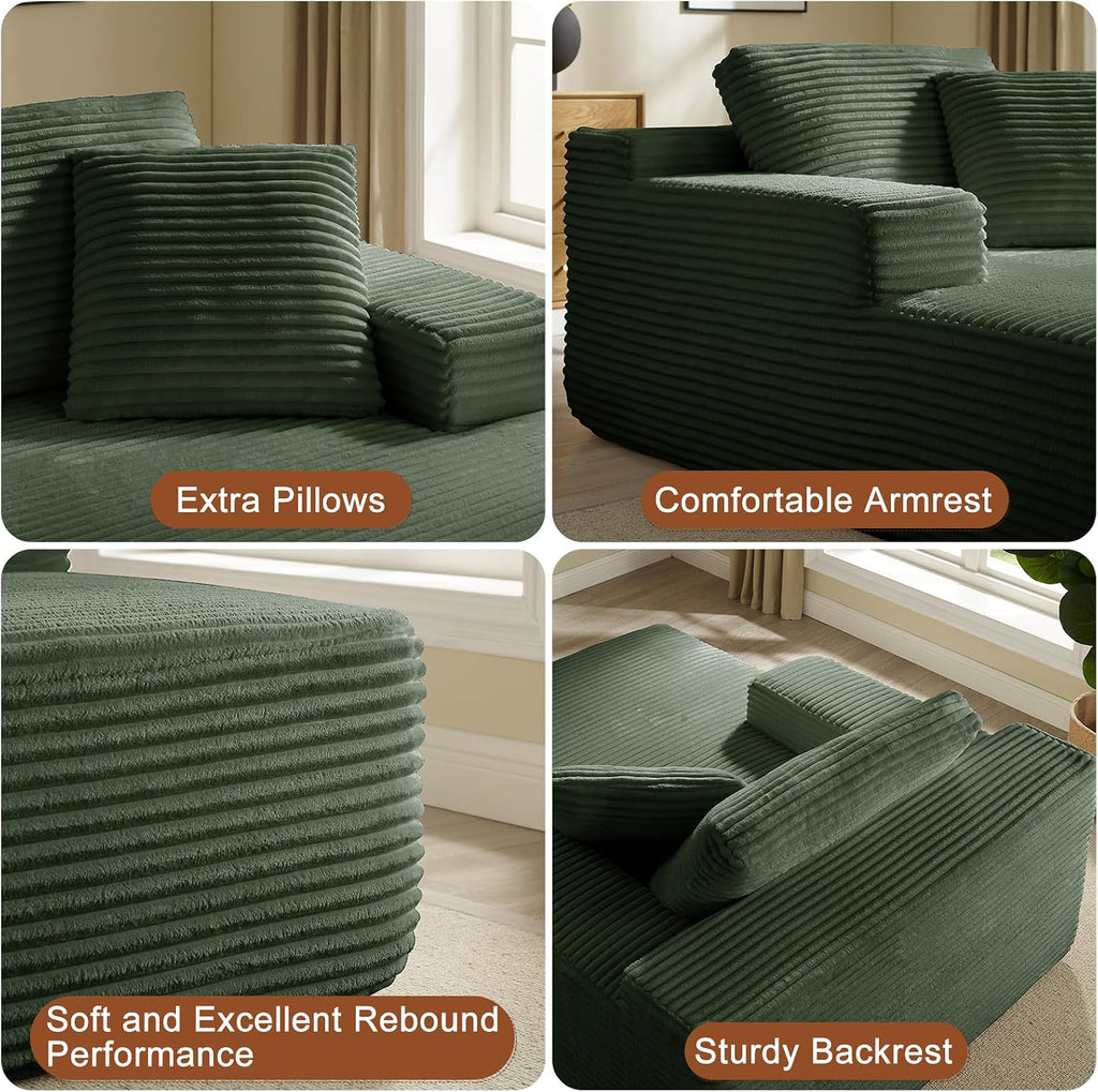 67.5 Inch Oversized Indoor Chaise Lounge, Sofa Bed, Living Room Sofa, Corduroy Sofa, Couches for Living Room, Deep Seat Sleeper Couch Reading Chairs (Green)