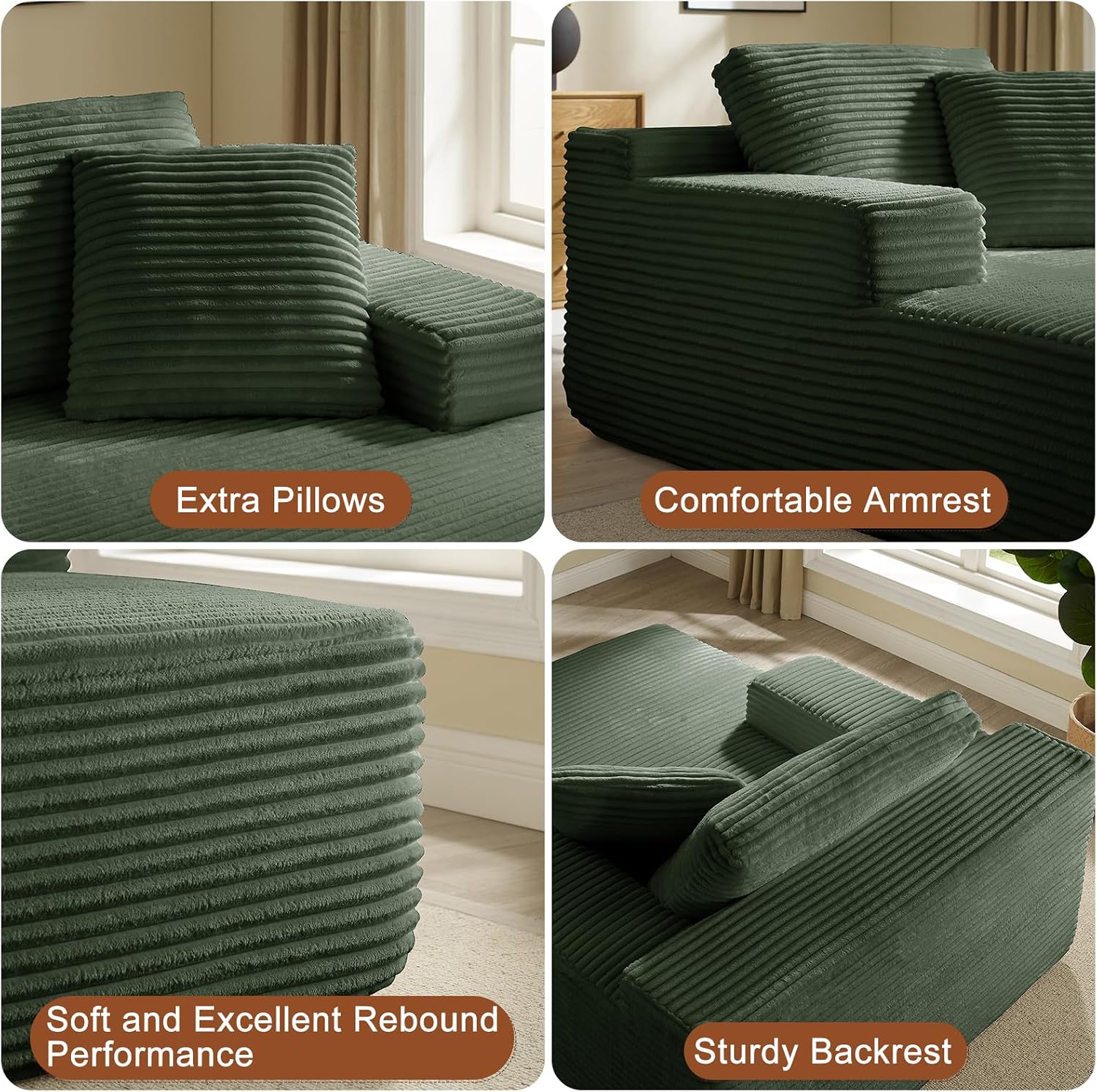 67.5 Inch Oversized Indoor Chaise Lounge, Sofa Bed, Living Room Sofa, Corduroy Sofa, Couches for Living Room, Deep Seat Sleeper Couch Reading Chairs (Green)