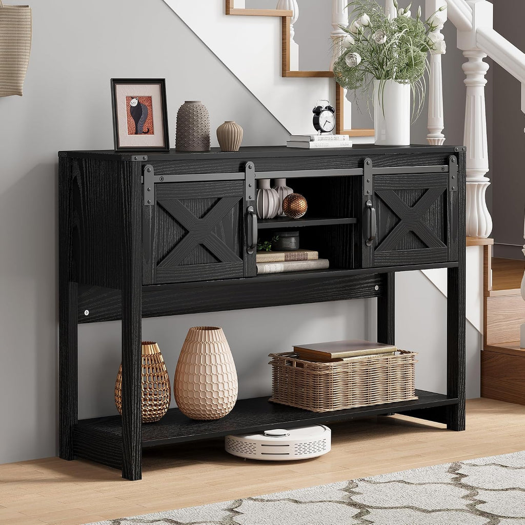 RoyalCraft Farmhouse Console Table with Storage Shelf & Sliding Barn Door, Entryway Table with Storage, 46' Narrow Long Sofa Table, Console Tables for Living Room, Entryway, Foyer