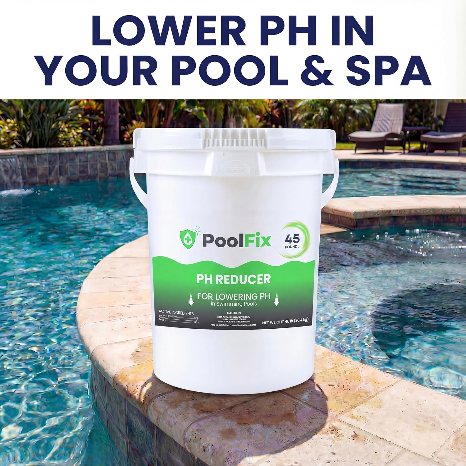 PH Reducer for Pools 45lb Bucket – Sodium Bisulfate Dry Acid for Swimming Pools, Spas & Hot Tubs, Lowers pH and Alkalinity, Prevent Cloudy Water & Balance pH Levels (45 Pounds)