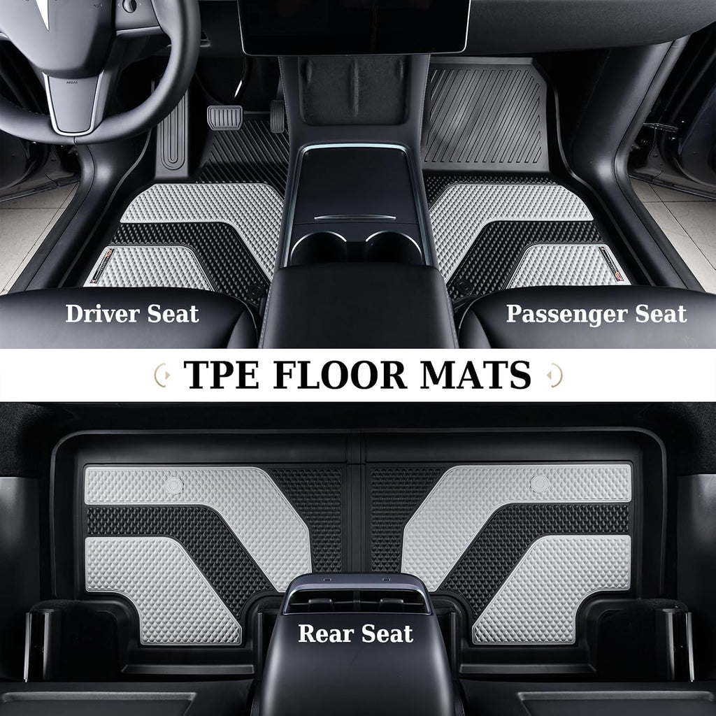 Coverado Floor Mats Full Set, Cargo Liners Compatible with Tesla Model Y 5 Seat 2024 2023 2022 2021 2020, All Weather TPE Cargo Liner Floor Liners, Trunk Floor Mat BlackGray Two-Tone