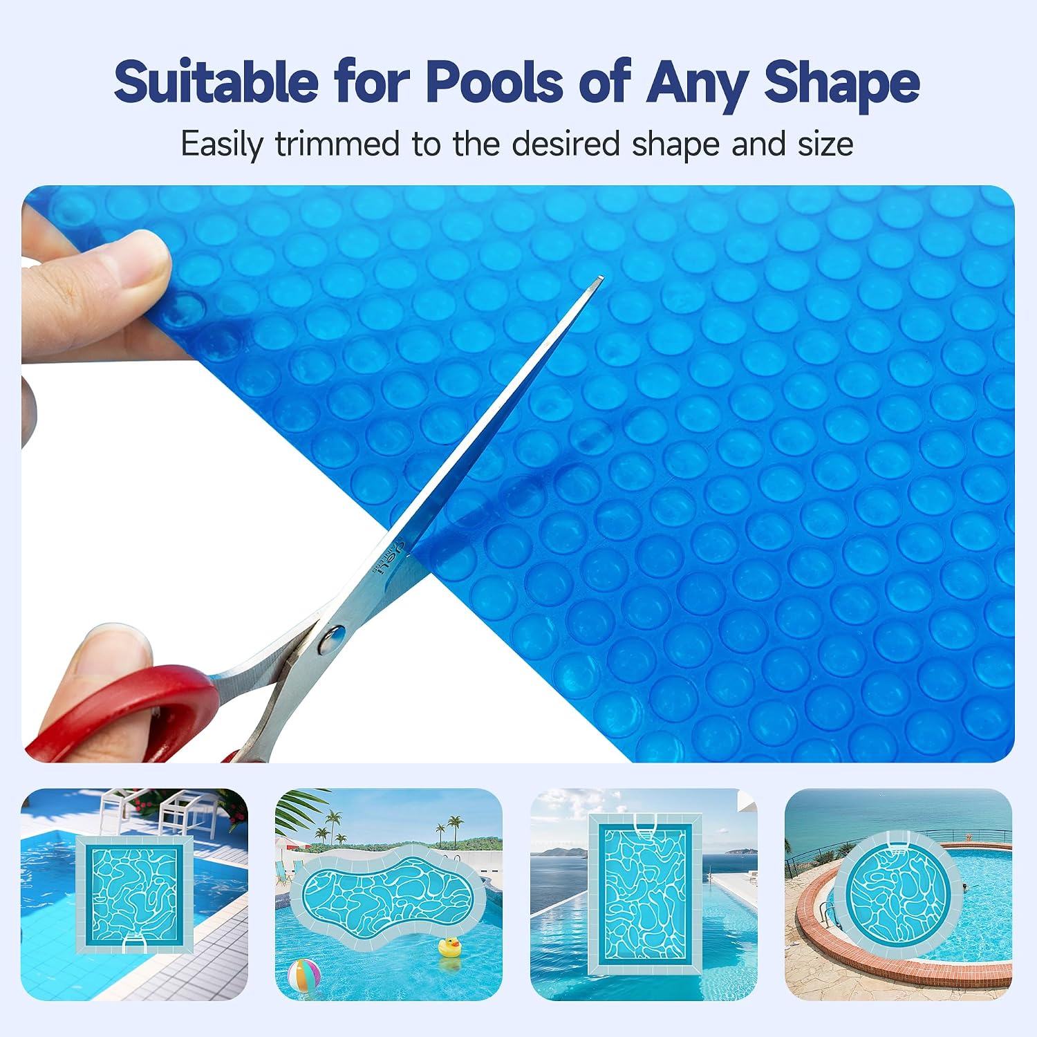 Real Relax Solar Pool Cover, Durable 12 mil 16 × 32 ft Pool Covers for Inground & Above Ground Pools, Solar Pool Heater, Rectangle Solar Blanket with Bubbles, Blue