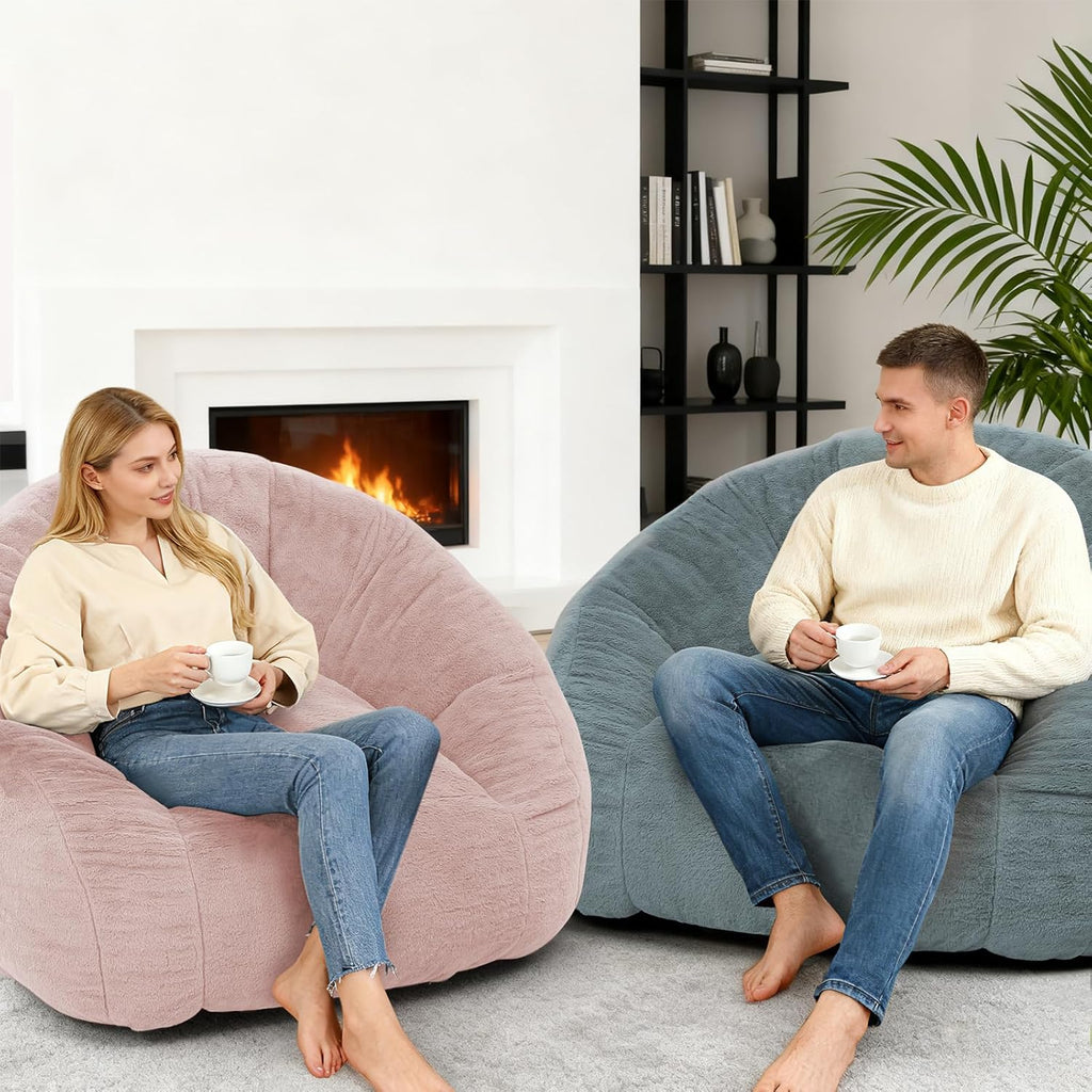 Bean Bag Chair for Adults, Soft Faux Fur Giant Beanbag Chairs, Oversized Cozy Bean Bag Couch Large Reading Chair, Comfy Bean Bag Sofa for Living Room, Bedroom & Dorm, Blue Grey