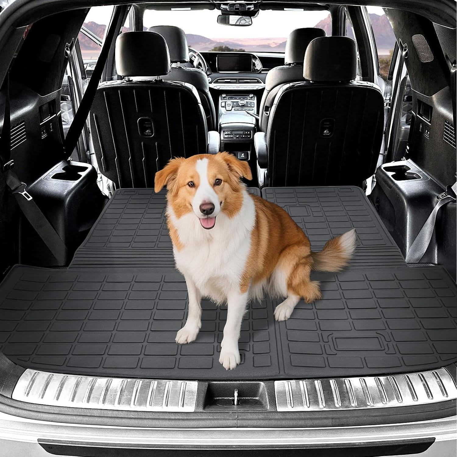 KUST Floor Mats for 2020-2025 Hyundai Palisade Accessories (7 Seater), All Weather Floor Liners & Rear Trunk Liner with Backrest Mat Car Mats TPE Rubber Raised Edge