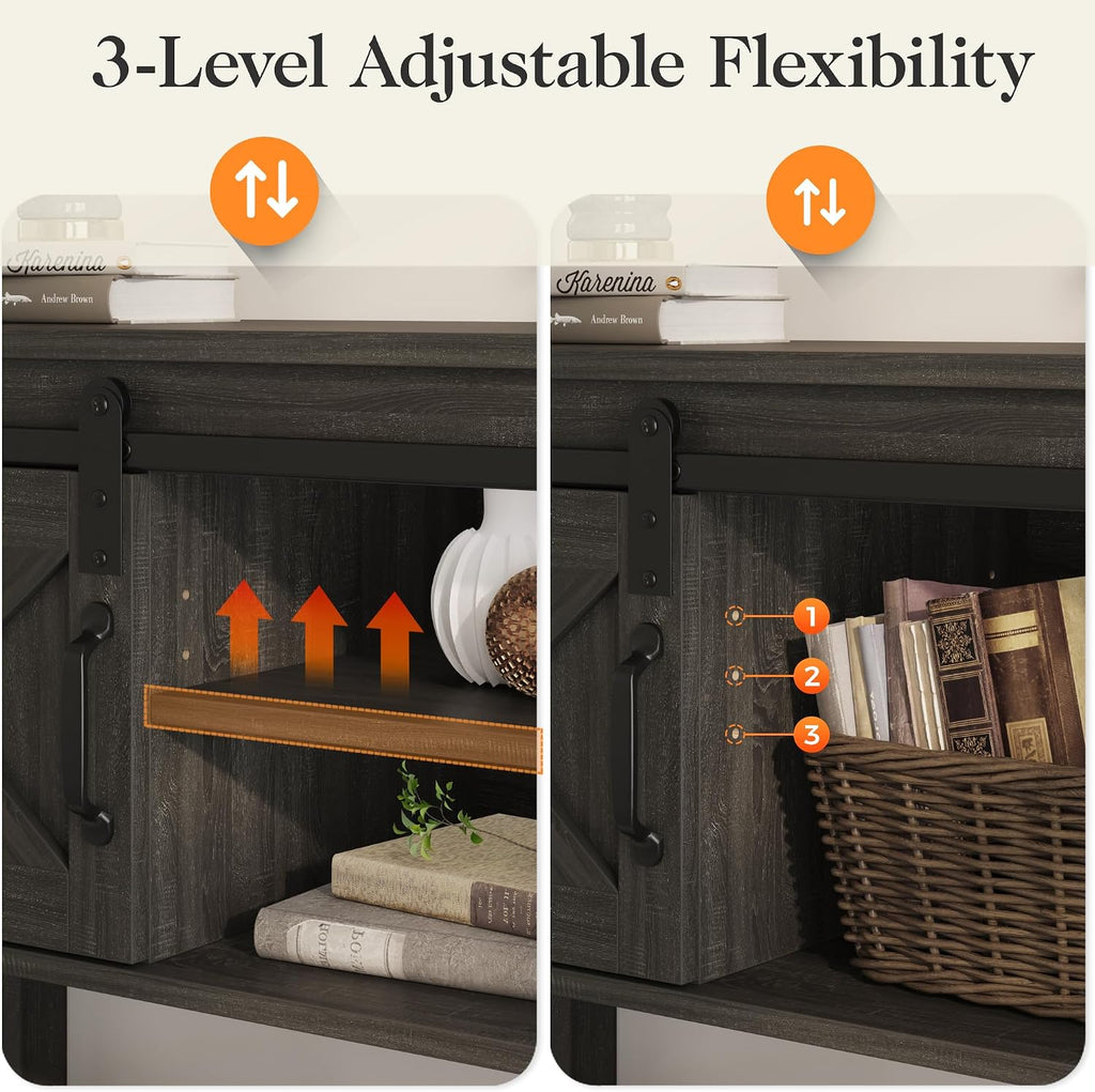 RoyalCraft Console Table with Storage Shelf & Sliding Barn Door, Farmhouse Entryway Table with Storage, 46' Narrow Long Sofa Table, Behind Couch Table, Console Tables for Living Room, Entryway, Foyer