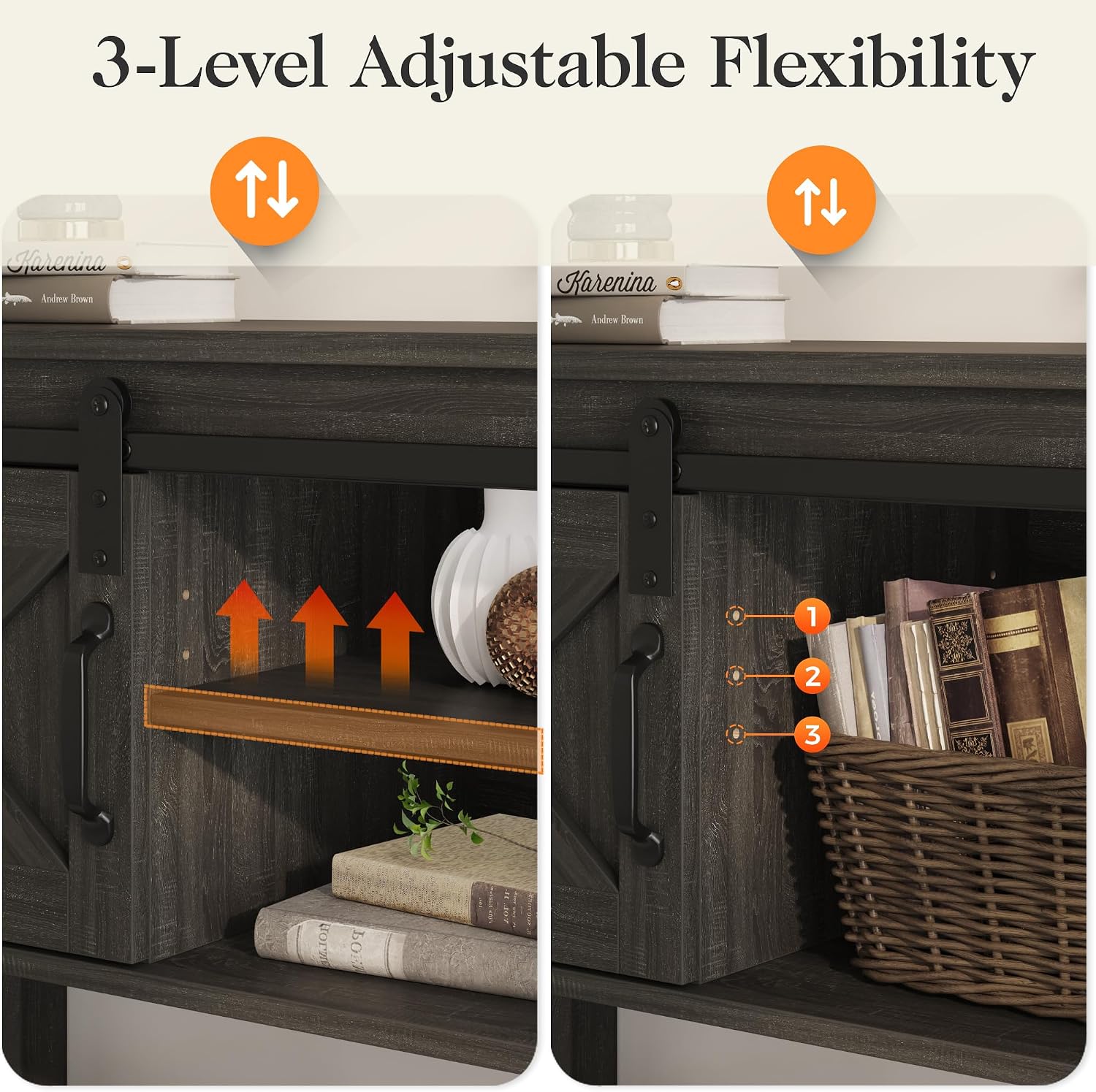 RoyalCraft Console Table with Storage Shelf & Sliding Barn Door, Farmhouse Entryway Table with Storage, 46' Narrow Long Sofa Table, Behind Couch Table, Console Tables for Living Room, Entryway, Foyer