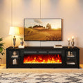 80' Fireplace TV Stand with 50' Electric Fireplace, LED Light Entertainment Center and Storage, Media TV Console for TVs Up to 90',Fire Place TV Stands for Living Room, Black