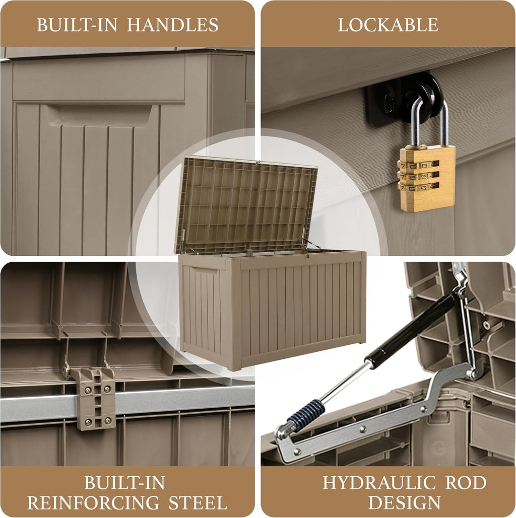 AJP Distributors Outdoor Storage Shed, Large Resin Storage Box, Waterproof and lockable, suitable for garden, patio, garage, backyard storage (Brown, 230gal)