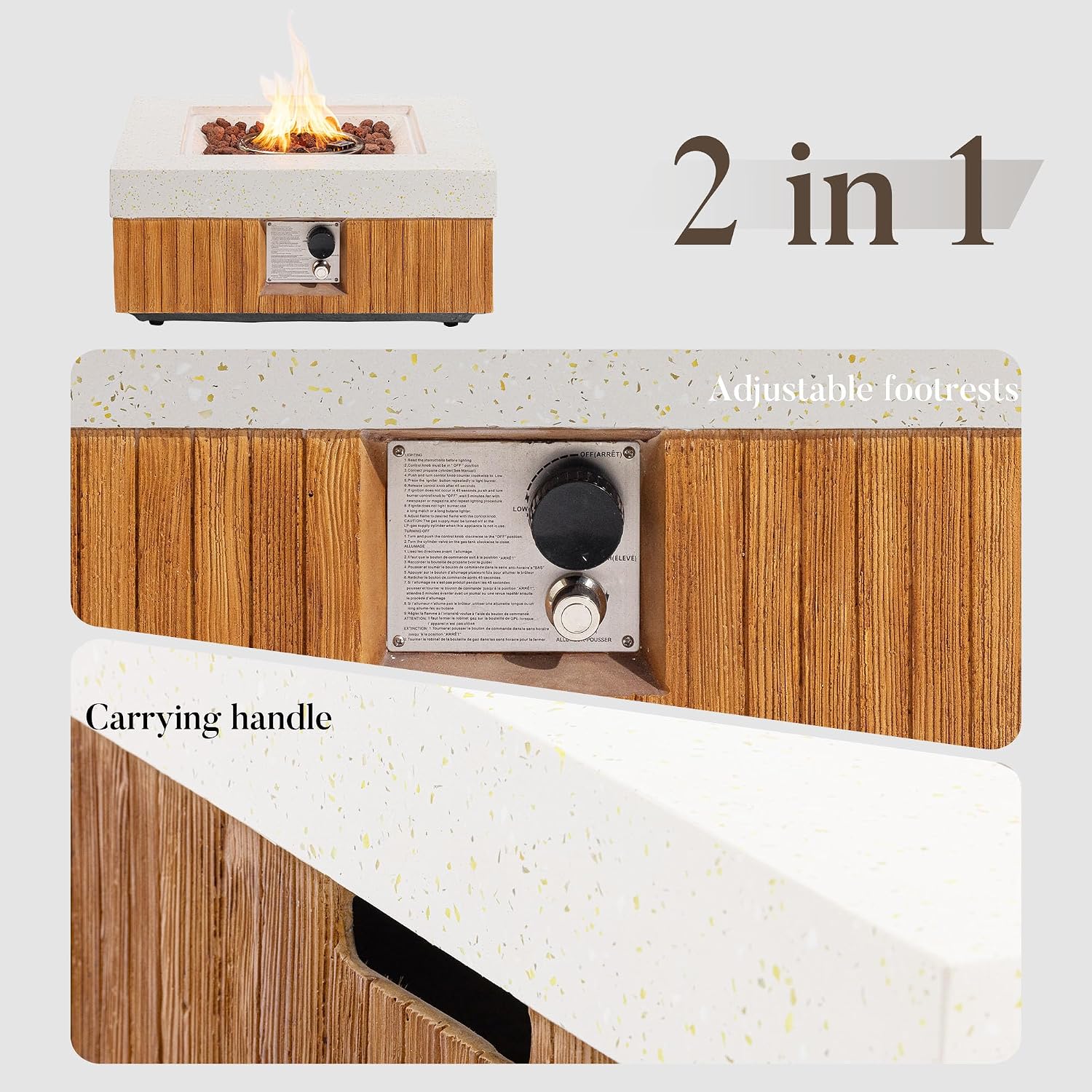 COSIEST 28' Outdoor Propane Fire Pit Table, Small Square Gas Fire Pit Table with Concrete & Log Wood Grain Design, 50000BTU Fire Tables for Patio, Backyard, Garden Heating