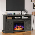 RoyalCraft Fireplace TV Stand for 65+ Inch TV, 34' Tall Farmhouse Entertainment Center with 23' Electric Fireplace,Rustic Media Console with Sliding Bar Door for Living Room, Grey