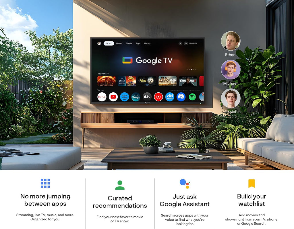 SYLVOX Outdoor TV with Ceiling Mount & Cover, 65 inch 120Hz 4K Smart TVs, Weatherproof & IP55 Waterproof, Compatible with Google & Dolby Atmos, HDMI 2.1 & USB 3.0, 1000 Nits Outside TV for Gaming