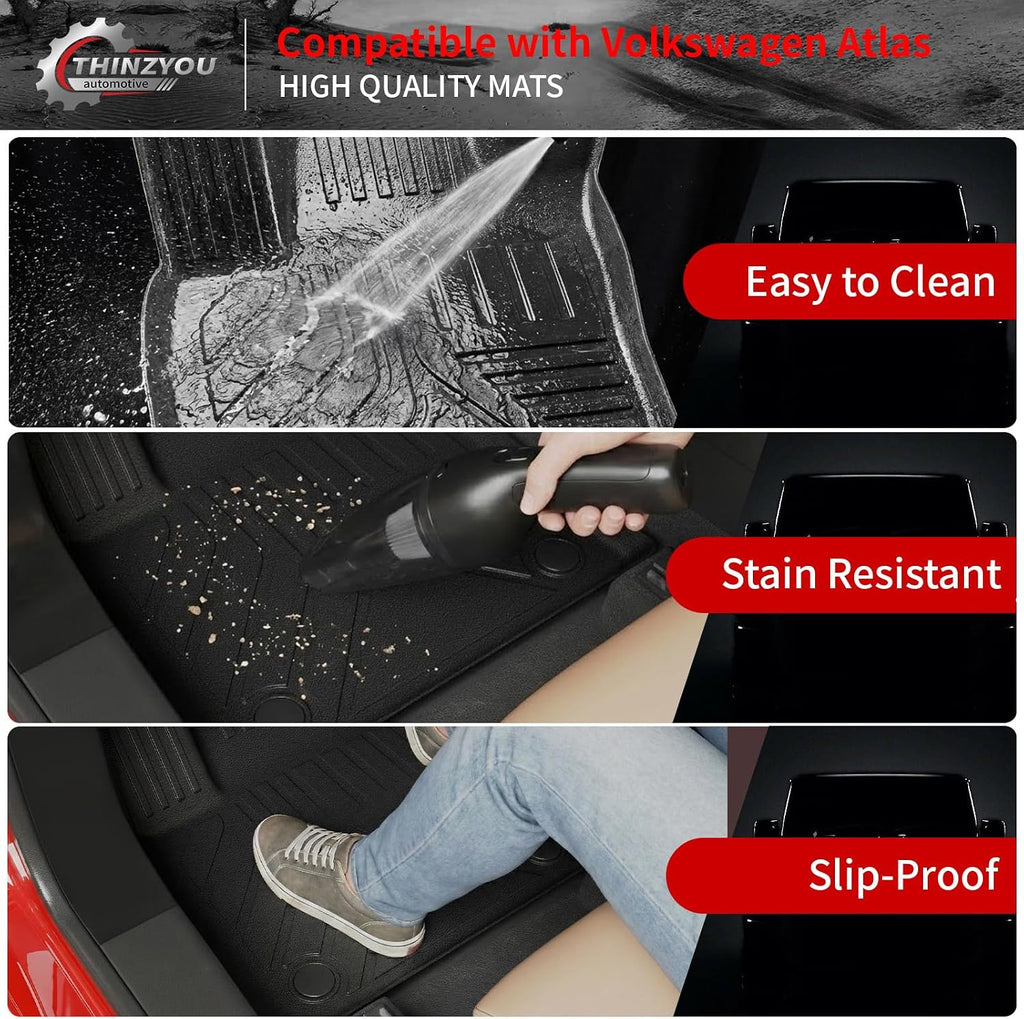 Floor Mats Compatible with 2018-2025 2026 Volkswagen Atlas (NOT for Cross Sport) Trunk Mat Cargo Liner Kick Mat 2024 VW Atlas Accessories (Trunk Mat+2nd&3rd Row Backrest Mats+Floor Mats)
