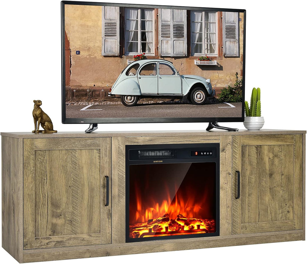 Tangkula Farmhouse TV Stand with Double Barn Doors, Media Entertainment Center for TVs up to 65 Inch, Rustic Wood TV Console Table with Storage Cabinets & Adjustable Shelves for Living Room